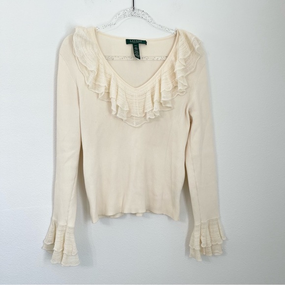 Lauren Ralph Lauren Sweaters - Lauren Ralph Lauren Ivory Knit Ruffle Neck Size PL